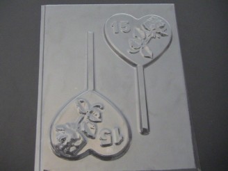 8505 Rose Heart Sweet 15 Chocolate or Hard Candy Lollipop Mold